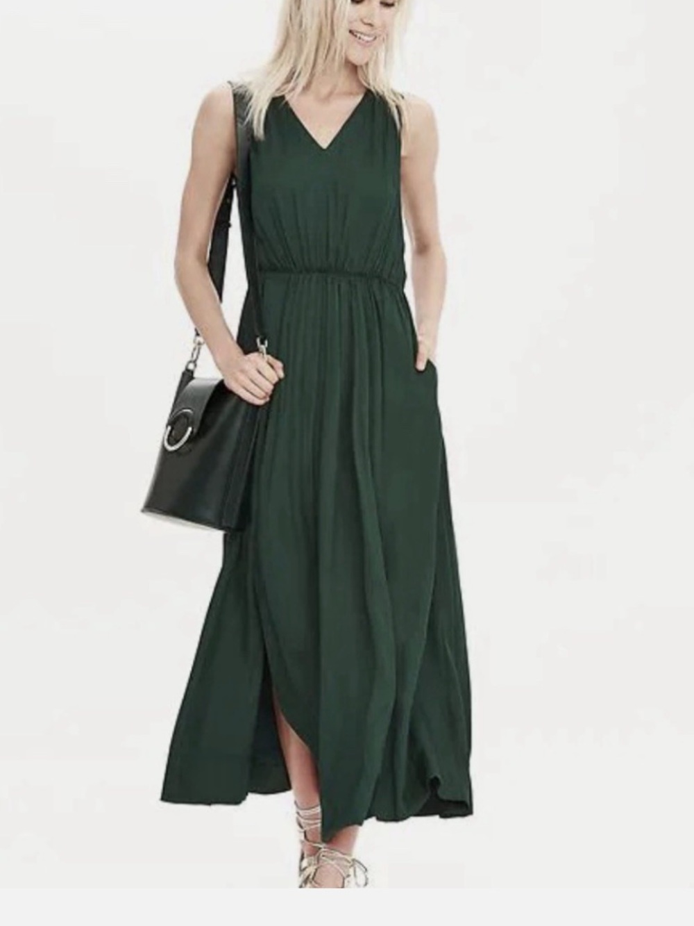Banana Republic Forest Green Sleeveless V-Neck Maxi Dress